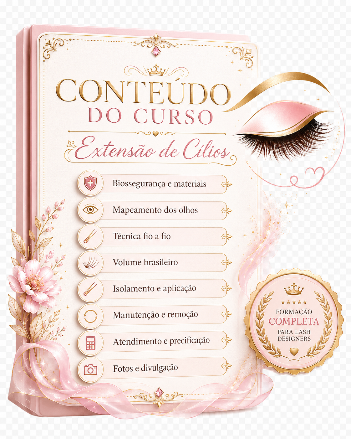 Conteúdos da formação de extensão de cílios